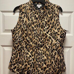 Crown & Ivy Leopard Print Quilted Vest Womens Zip Front Pockets Size M